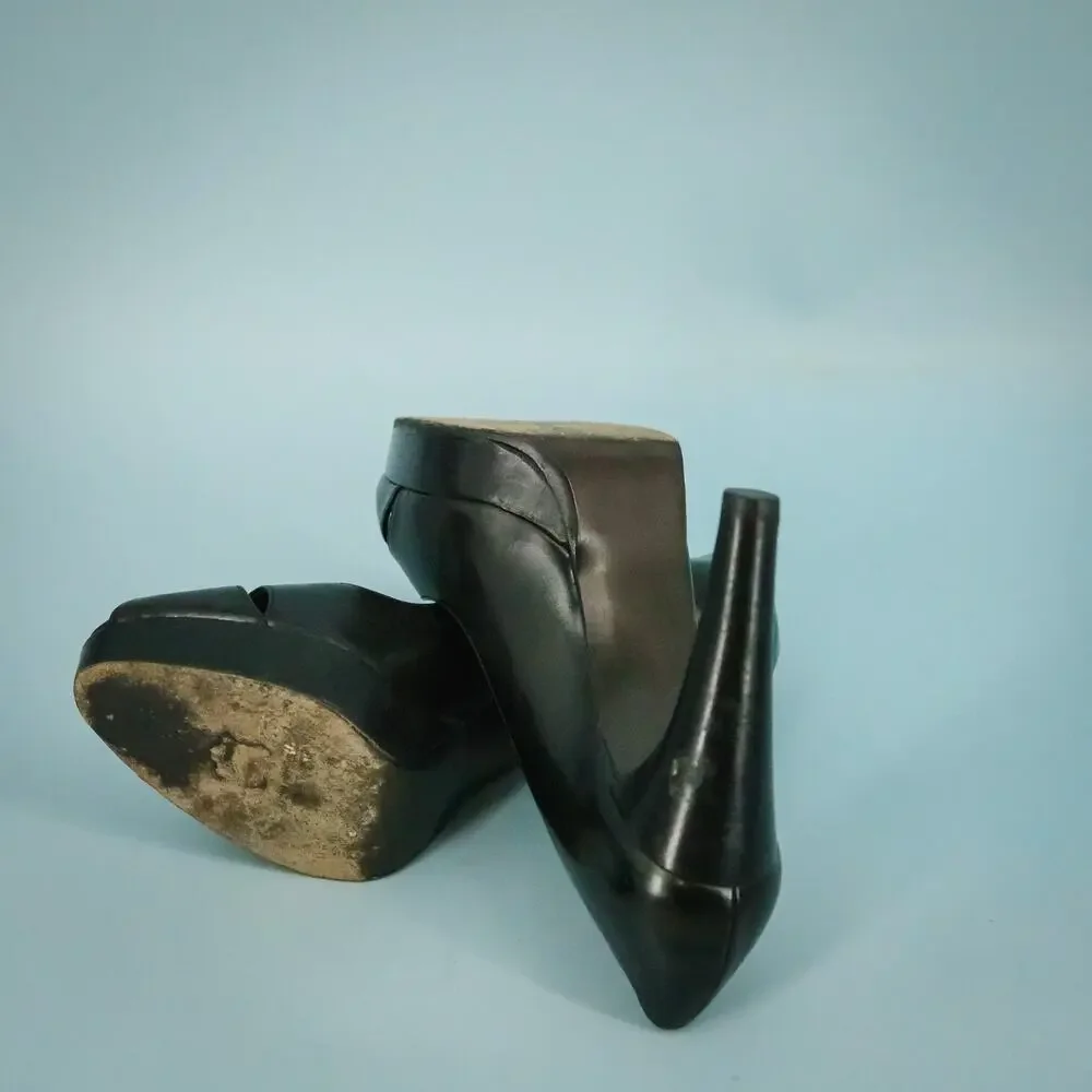 Stuart Weitzman Size 8.5 Black Leather Peep Toe Platform High Heel Pumps Shoes